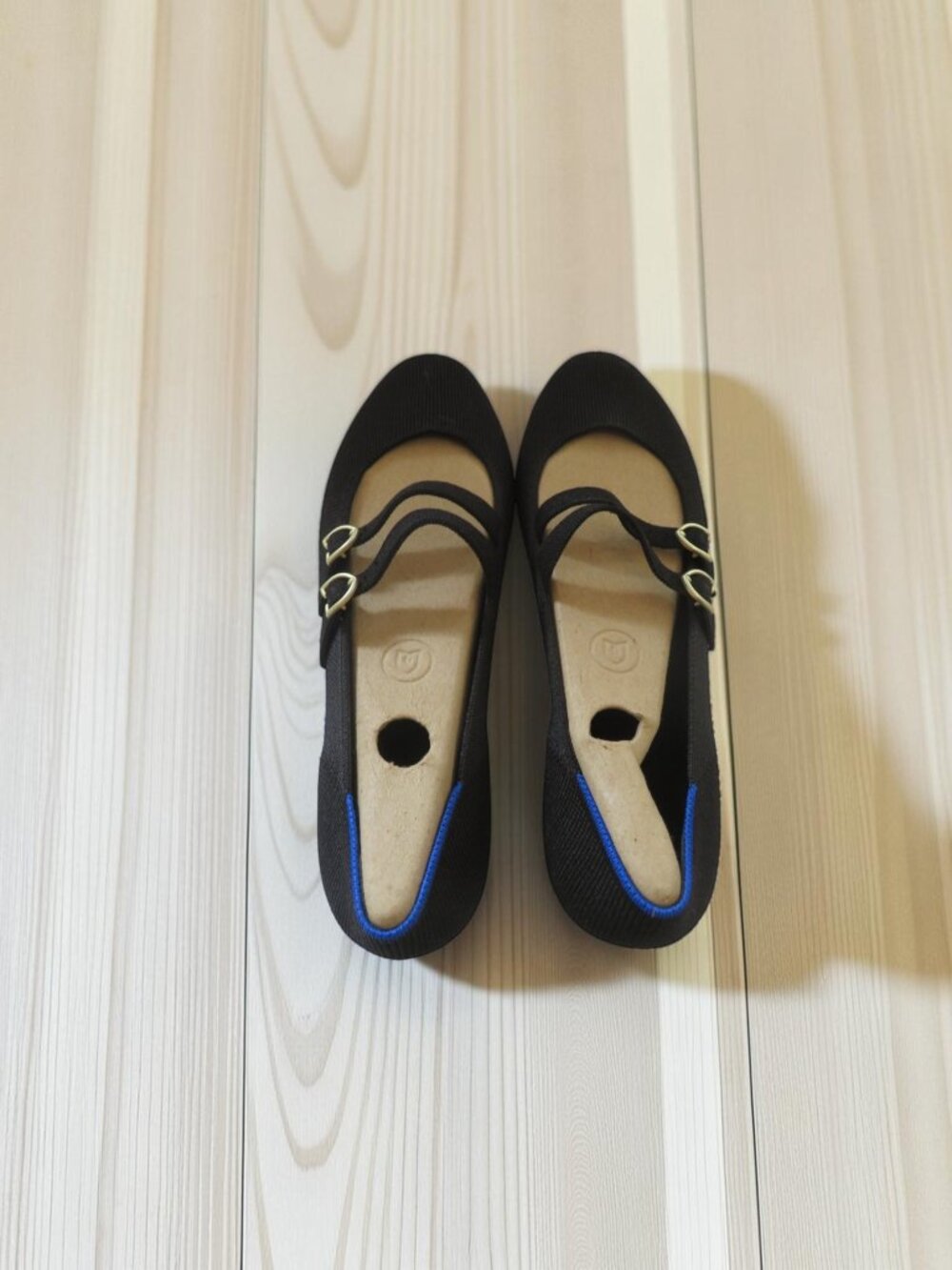 Rothy's "The Double Buckle Mary Jane" Black w/Blue Trim, Size 8 - NWOT - Picture 6 of 10